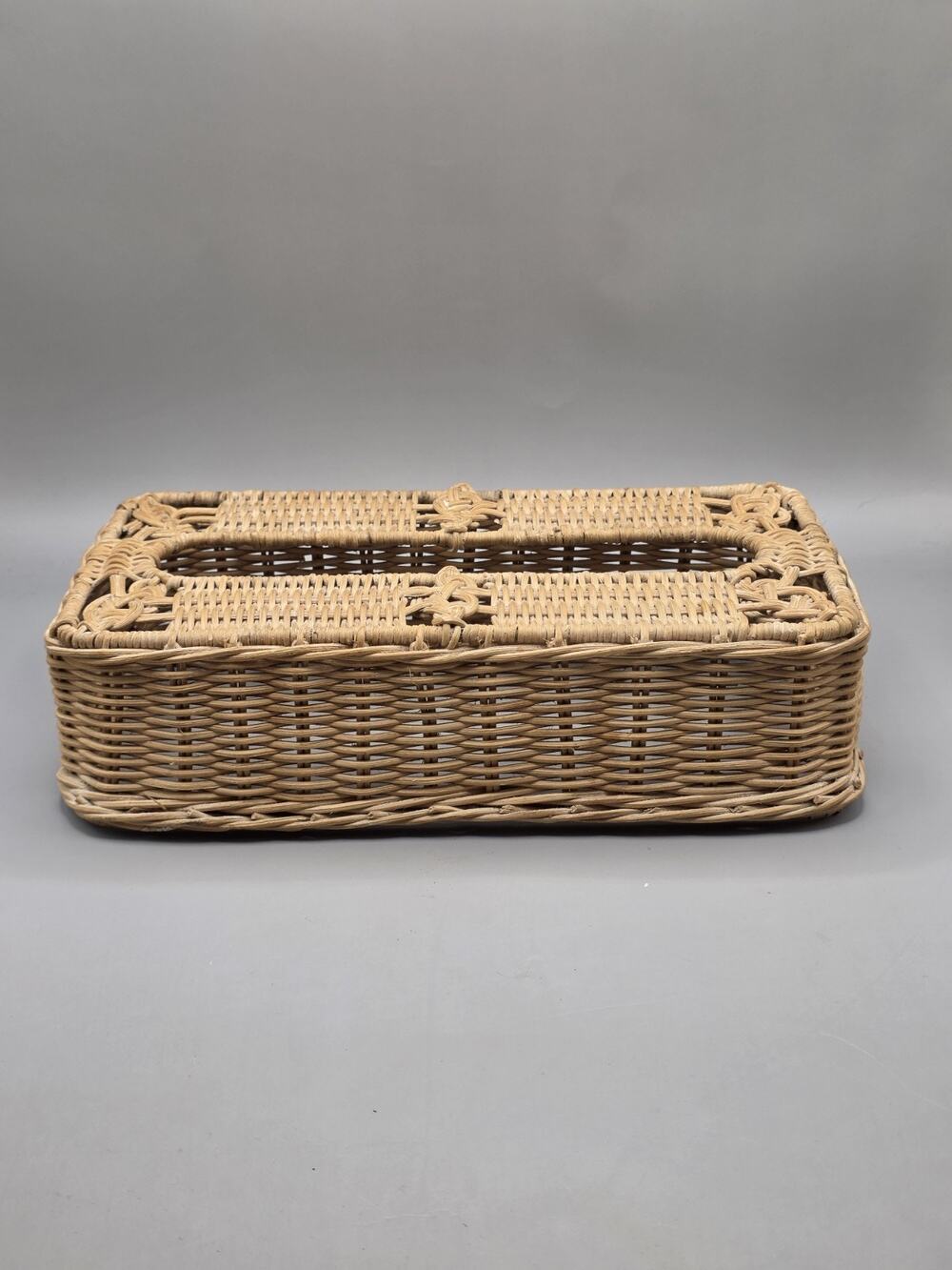 Vintage Woven Rattan Tissue Box Cover Rectangular Wicker Boho Chic Cottagecore